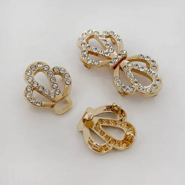 2 Pair | Sparkling Infinity Crystal Metal Frog Closure Buttons