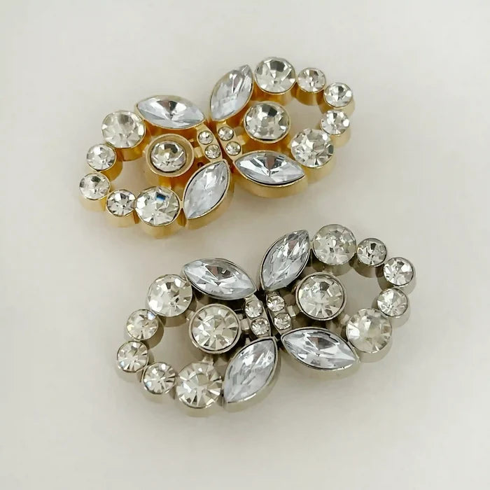 2 Pair | Swaroski-Style Crystal Heart Inspire Frog Metal Closure Buttons