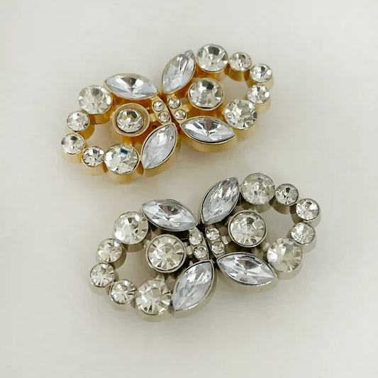 2 Pair | Swaroski-Style Crystal Heart Inspire Frog Metal Closure Buttons