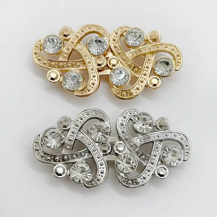 2 Pair | Triple-Loop Rhine Stone Frog Closure Buttons