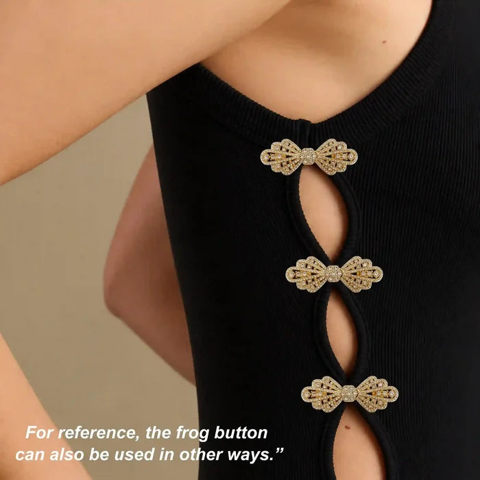 2 Pair | Victorian Filigree Crystal Metal Frog Closure Buttons