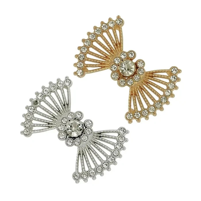 2 Pair | Vintage Style Crystal Rhinestone Metal Frog Closure Buttons