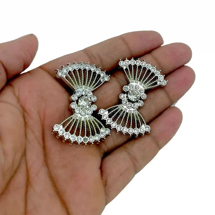 2 Pair | Vintage Style Crystal Rhinestone Metal Frog Closure Buttons