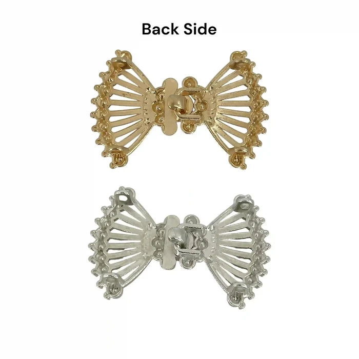 2 Pair | Vintage Style Crystal Rhinestone Metal Frog Closure Buttons
