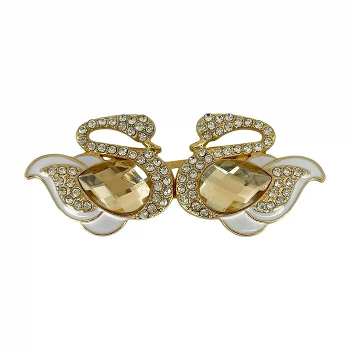 2 Pairs | Jeweled Majesty Swan Metal Frog Closure Buttons