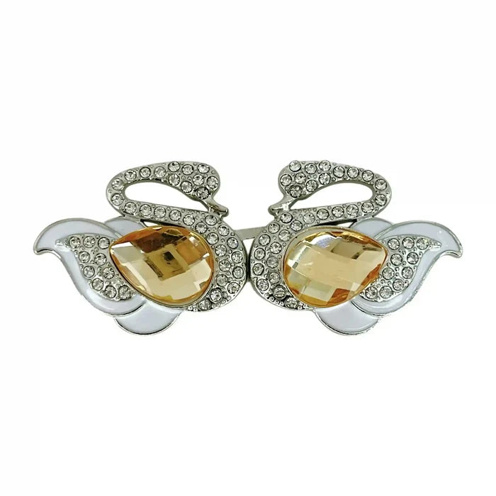 2 Pairs | Jeweled Majesty Swan Metal Frog Closure Buttons
