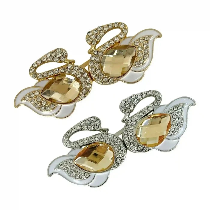 2 Pairs | Jeweled Majesty Swan Metal Frog Closure Buttons