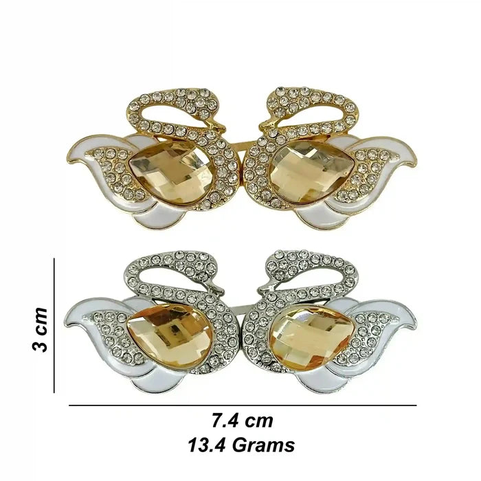 2 Pairs | Jeweled Majesty Swan Metal Frog Closure Buttons