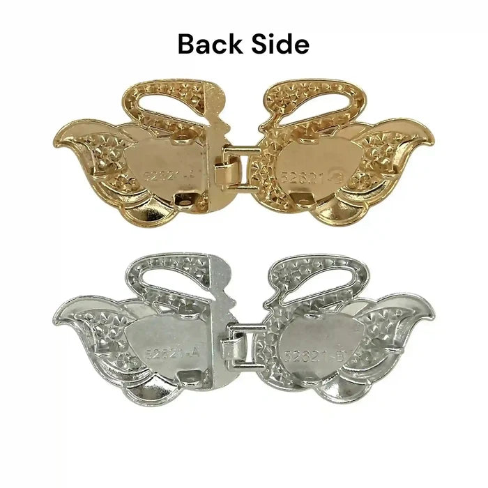 2 Pairs | Jeweled Majesty Swan Metal Frog Closure Buttons