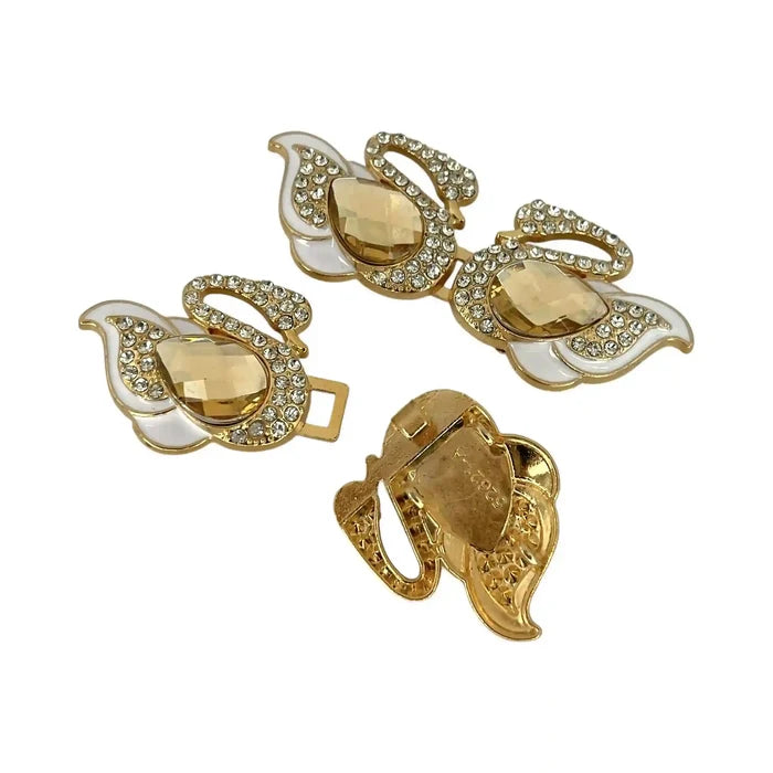 2 Pairs | Jeweled Majesty Swan Metal Frog Closure Buttons