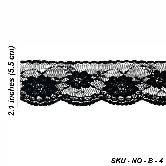 2.1 inch | Black Scalloped Floral Lace | 5 Meters | SKU-B4
