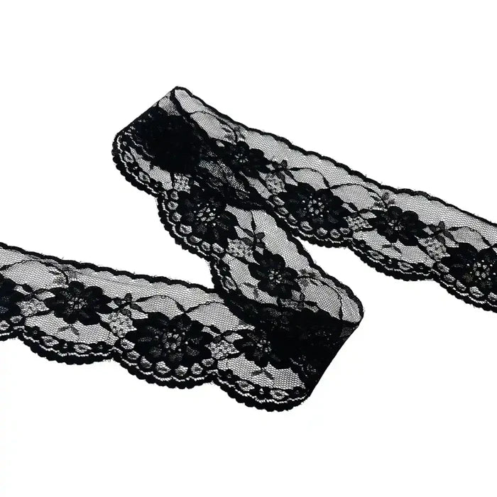 2.1 inch | Black Scalloped Floral Lace | 5 Meters | SKU-B4