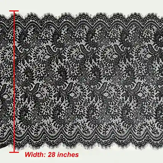 Ani Accessories premium black scalloped floral French fabric 28 inch 3 meter panel for luxury garments