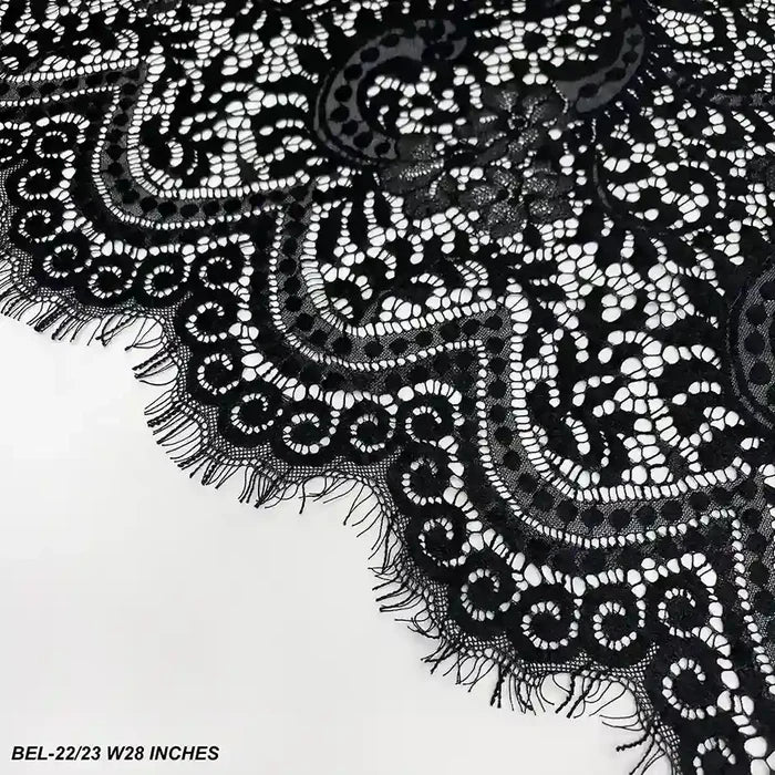 Elegant black floral scallop French fabric 28 inch 3 meter panel by Ani Accessories for bridal styling