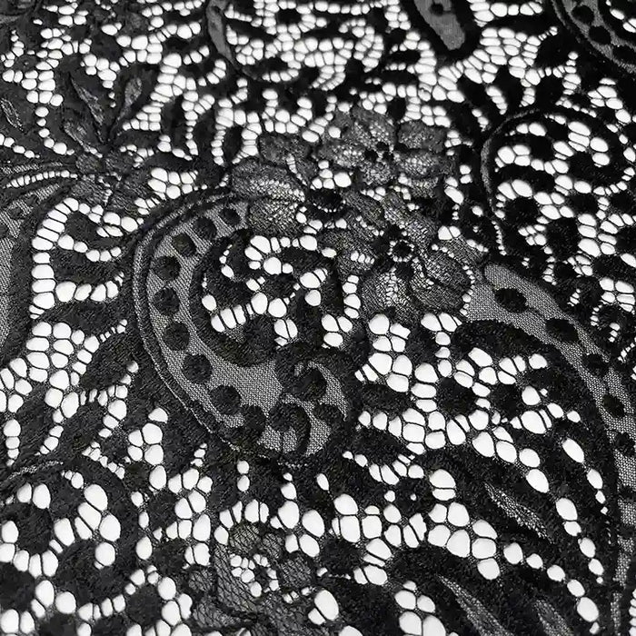 Ani Accessories black floral French lace scallop fabric 28 inch 3 meter panel for dresses and couture