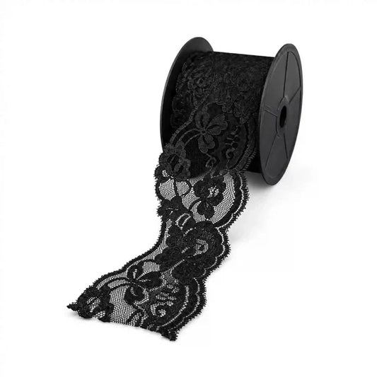 2.9 inch | Black Floral Pattern Lace | 5 Meters | SKU-B75