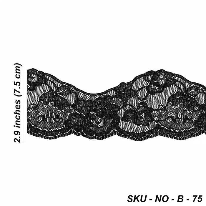 2.9 inch | Black Floral Pattern Lace | 5 Meters | SKU-B75