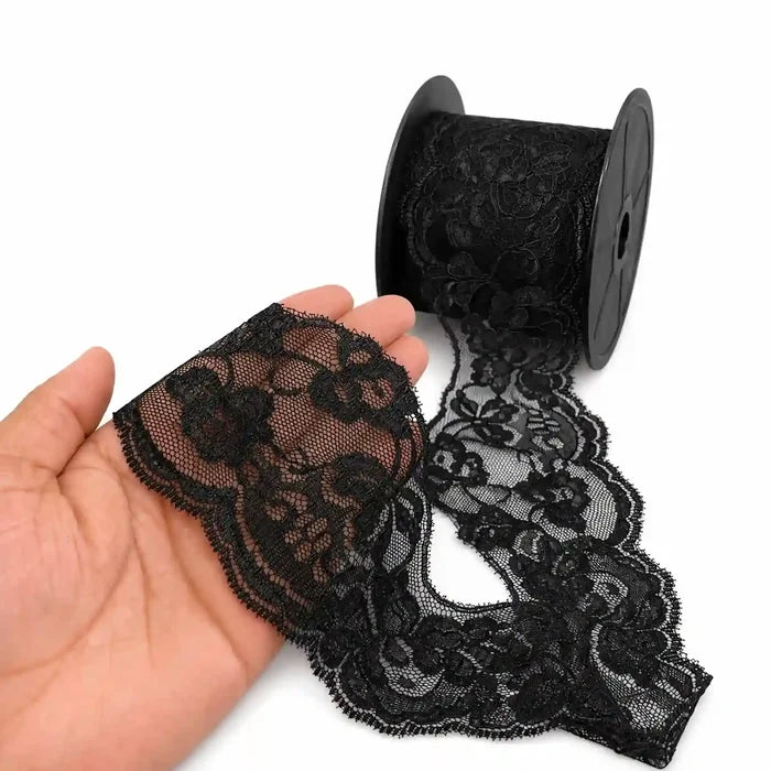 2.9 inch | Black Floral Pattern Lace | 5 Meters | SKU-B75