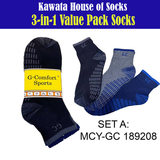 3-in-1 Value Pack Patterned Sports Socks