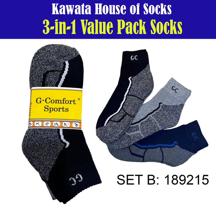 3-in-1 Value Pack Patterned Sports Socks