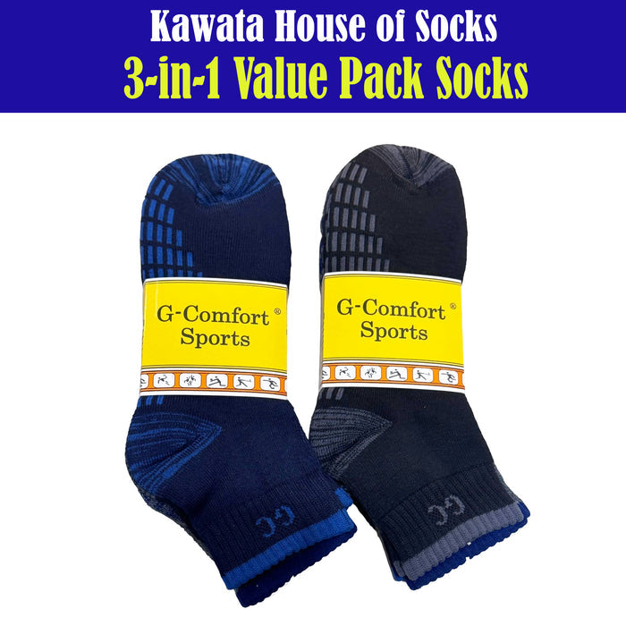 3-in-1 Value Pack Patterned Sports Socks