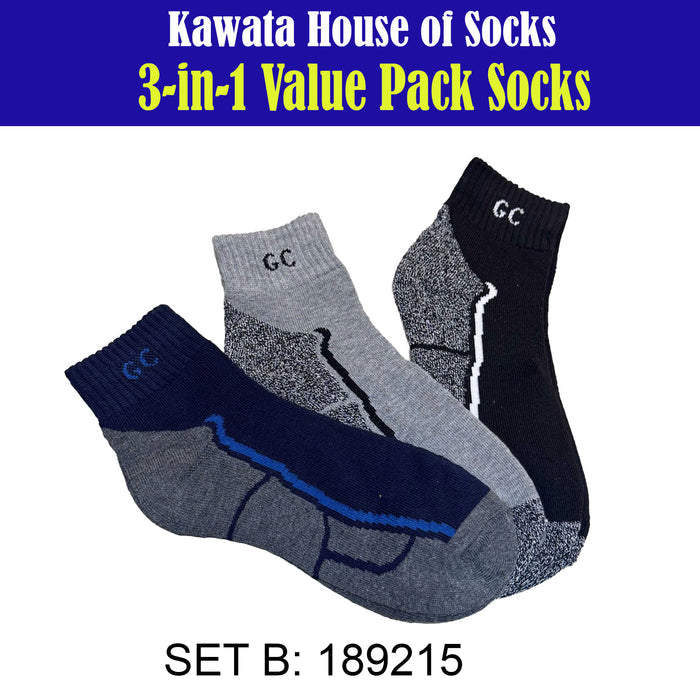 3-in-1 Value Pack Patterned Sports Socks