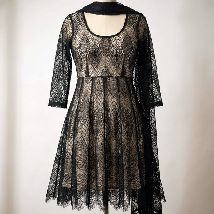 3 Meter Panel 58 Inch Width French Lace Fabric Black Floral Corded Net Lace for Bridal Dress & DIY