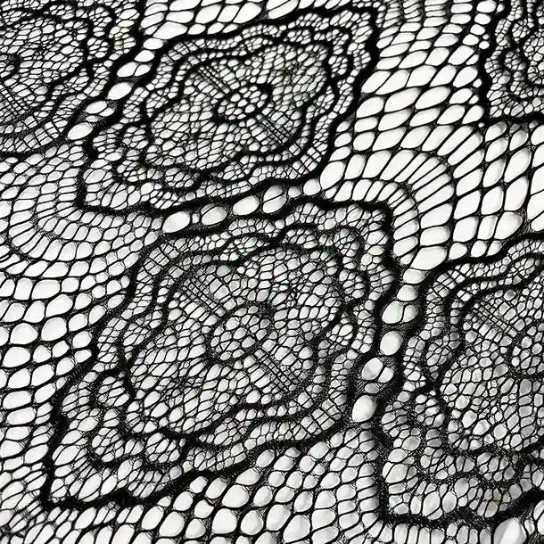 Elegant black floral corded net French lace fabric 58 inch 3 meter panel by Ani Accessories for DIY couture