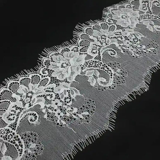 Delicate Flower Eyelash Lace by Ani Accessories in white, perfect for embellishing crafts and clothing