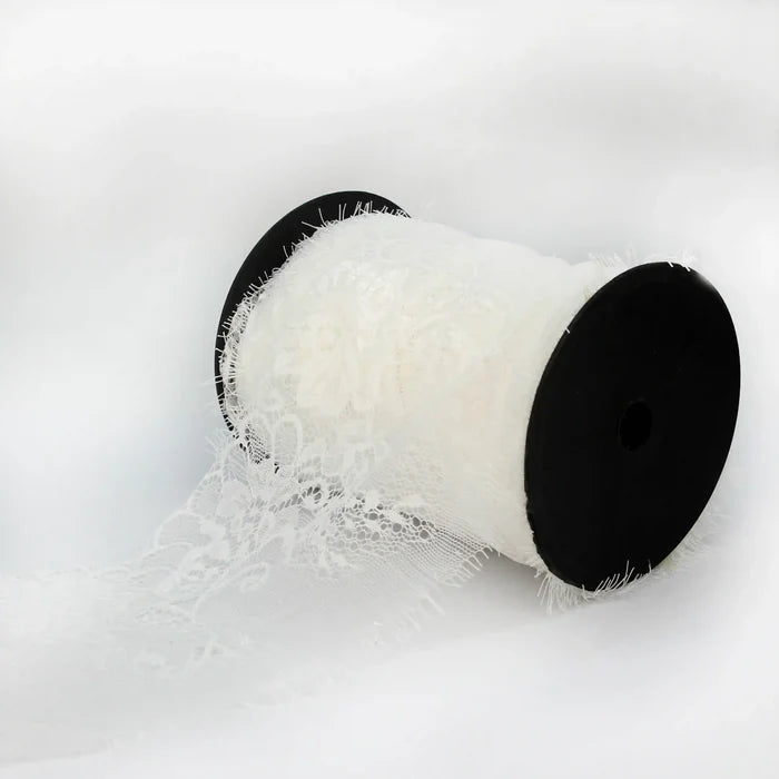 Flower Eyelash Lace by Ani Accessories on a black spool, ideal for crafting and embellishments