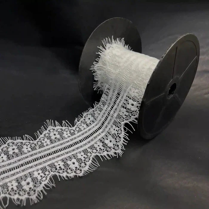 3 Meters | White Floral Zig-Zag Cutwork Chantilly Lace