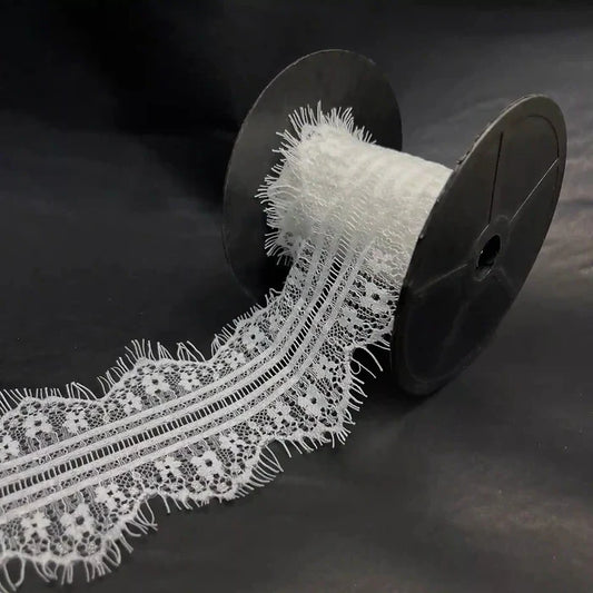 3 Meters | White Floral Zig-Zag Cutwork Chantilly Lace