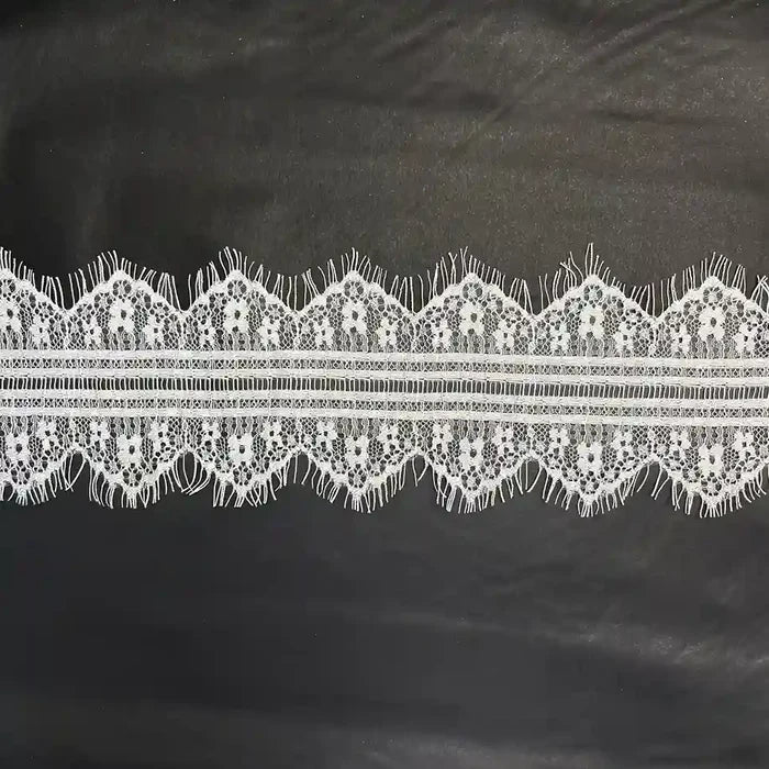 3 Meters | White Floral Zig-Zag Cutwork Chantilly Lace