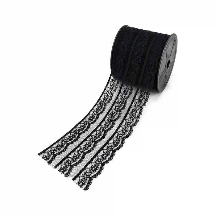 3.9 inch | Black Multi-Striped Floral Lace | 5 Meters | SLU-B8