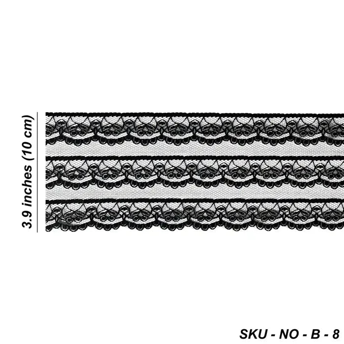 3.9 inch | Black Multi-Striped Floral Lace | 5 Meters | SLU-B8