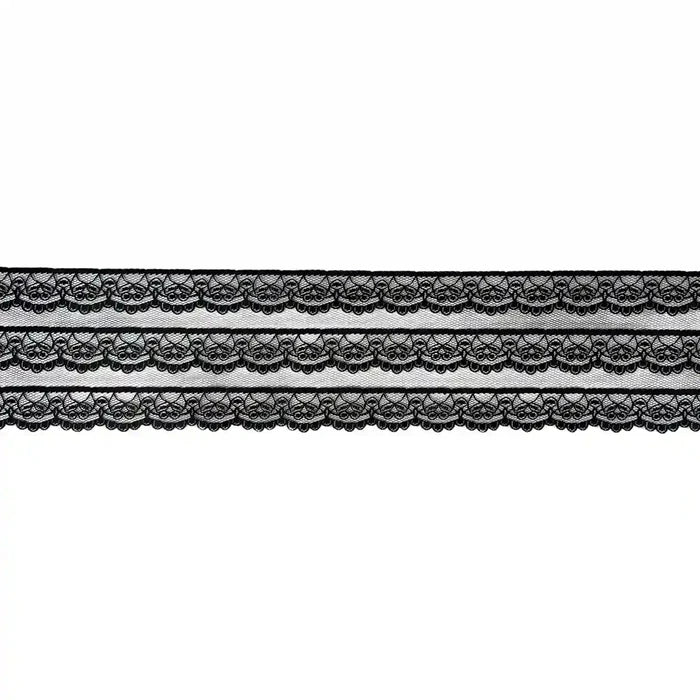 3.9 inch | Black Multi-Striped Floral Lace | 5 Meters | SLU-B8