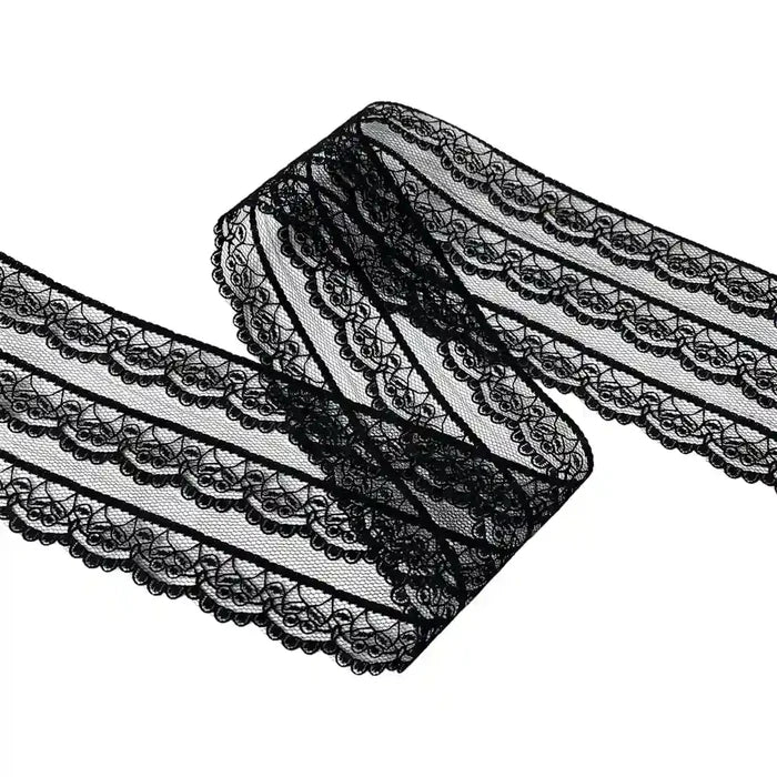 3.9 inch | Black Multi-Striped Floral Lace | 5 Meters | SLU-B8