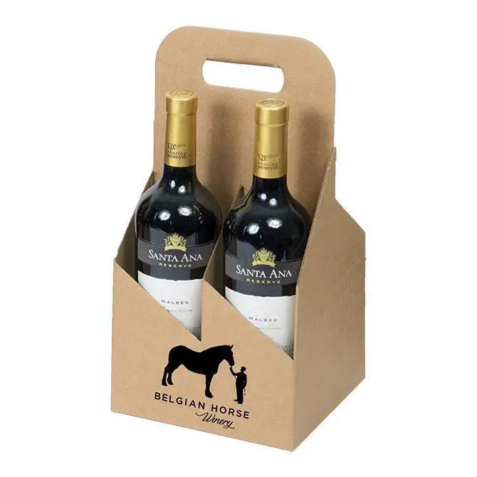 4 bottle Wine Carrier - Open Style - Smooth Natural Kraft Finish - 7" x 7" x 13-3/4" (750mL)   30/ctn - Mac Paper Supply