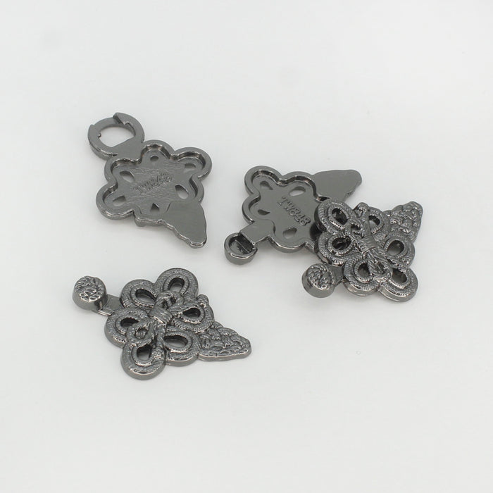 4 Pair | Antique Silver Embroidered Frog Closure Button | 23mm x 56mm