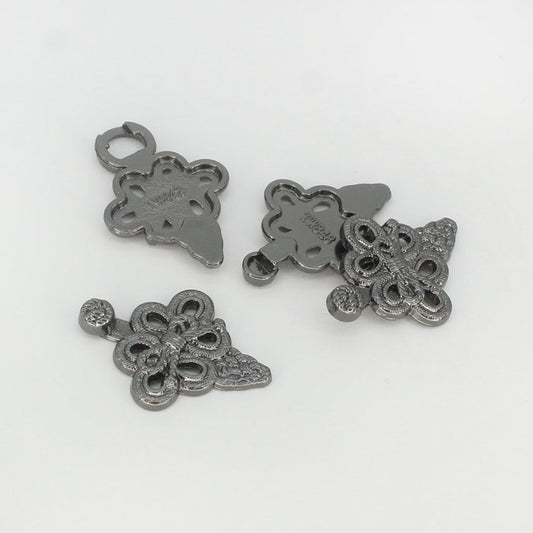 4 Pair | Antique Silver Embroidered Frog Closure Button | 23mm x 56mm