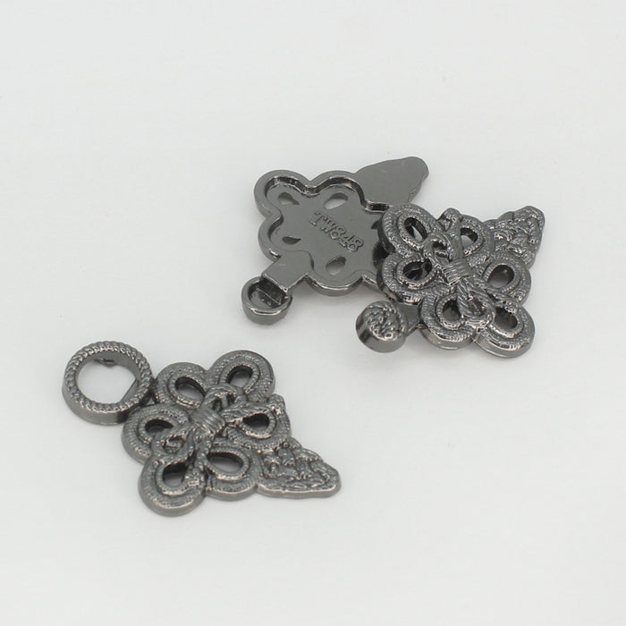 4 Pair | Antique Silver Embroidered Frog Closure Button | 23mm x 56mm