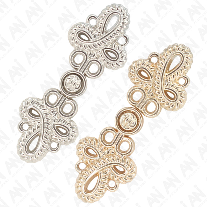 4 Pair | Baroque loop design Frog closure metal button