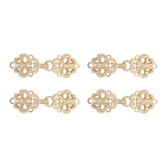 4 Pair | Beautiful Gold Ornate design frog closure metal button-4cm×1.5cm