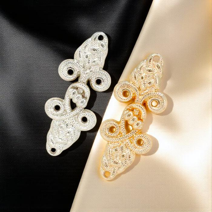 4 Pair | Celtic Elegance Frog Closure Metal Buttons
