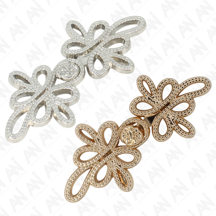 4 Pair | Circular Frog Closure Buttons with Floral Accents