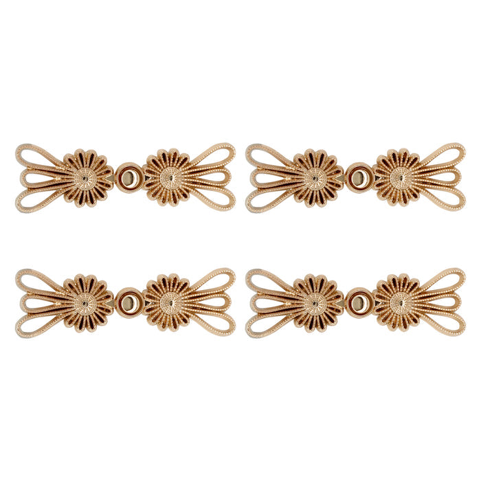 4 Pair | Exquisite flower design Frog closure metal button