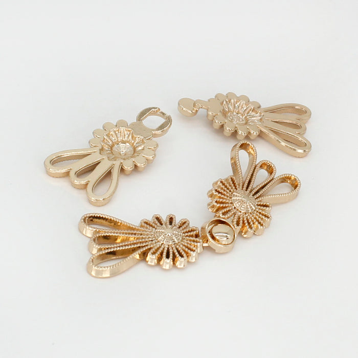 4 Pair | Exquisite flower design Frog closure metal button
