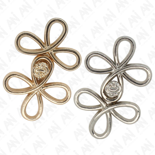 4 Pair | Four-leaf clover-shaped frog closure metal button