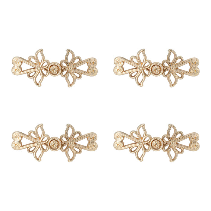 4 Pair | Golden Blossoms Frog Closure Metal Buttons