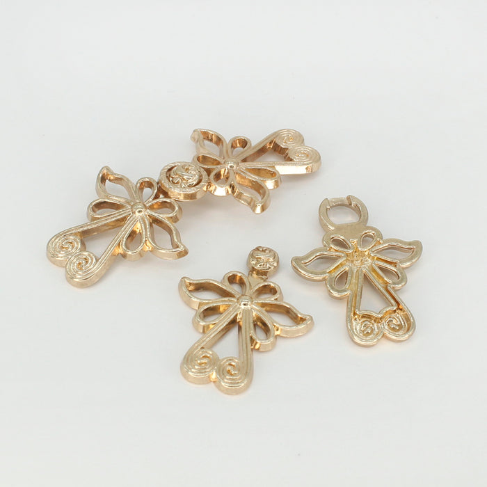 4 Pair | Golden Blossoms Frog Closure Metal Buttons